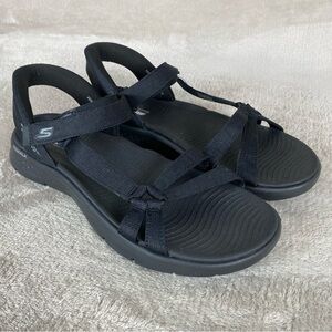 Skechers Slip-ins GOwalk Flex Sandals Womens Size 10 Black Strappy Comfort NEW